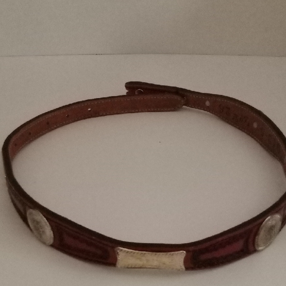 Brand New Elegant Brown Leather Belt with Silver Accents